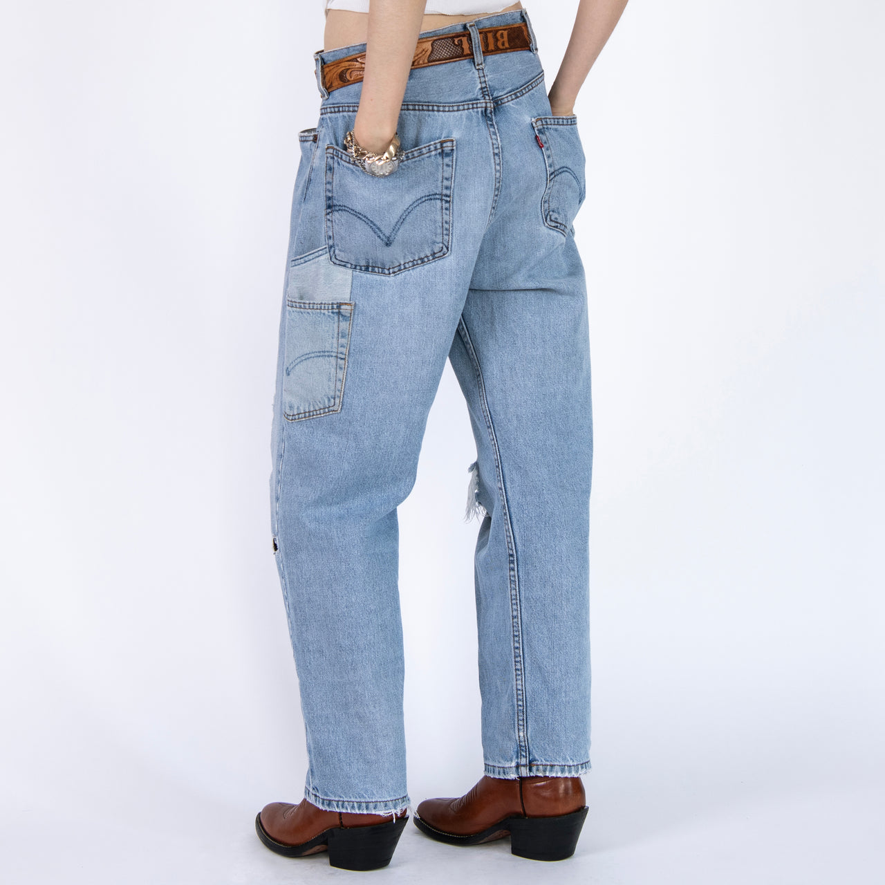 reconstructed cargo pocket jeans