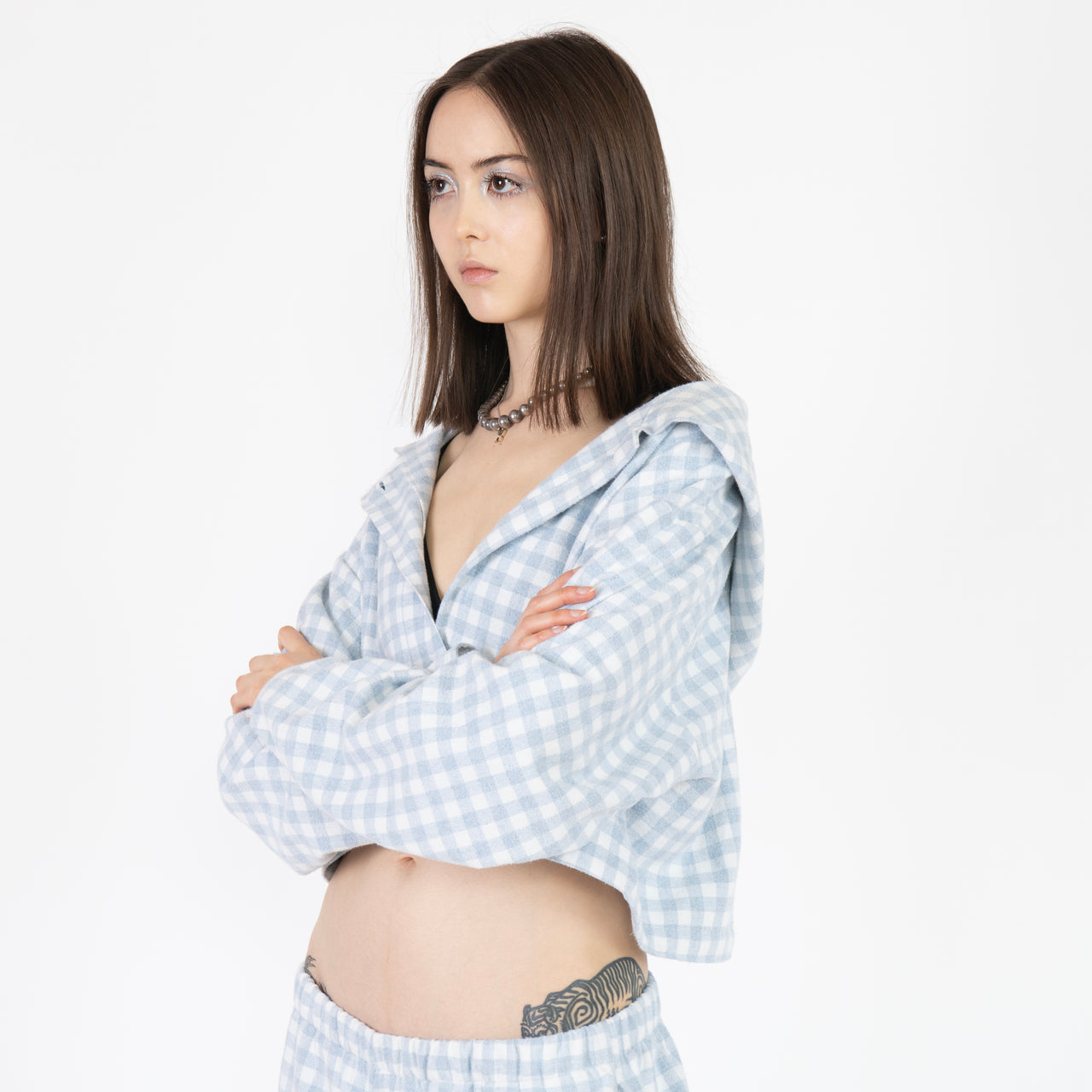 blue and white gingham comfort set