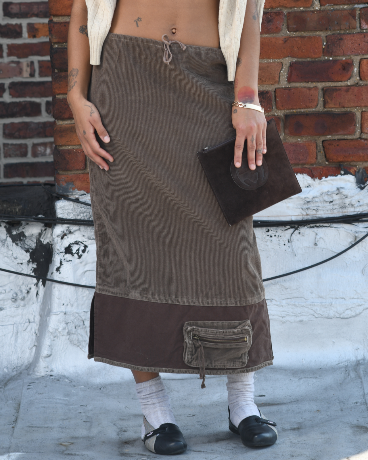 Brown Corduroy Midi Skirt