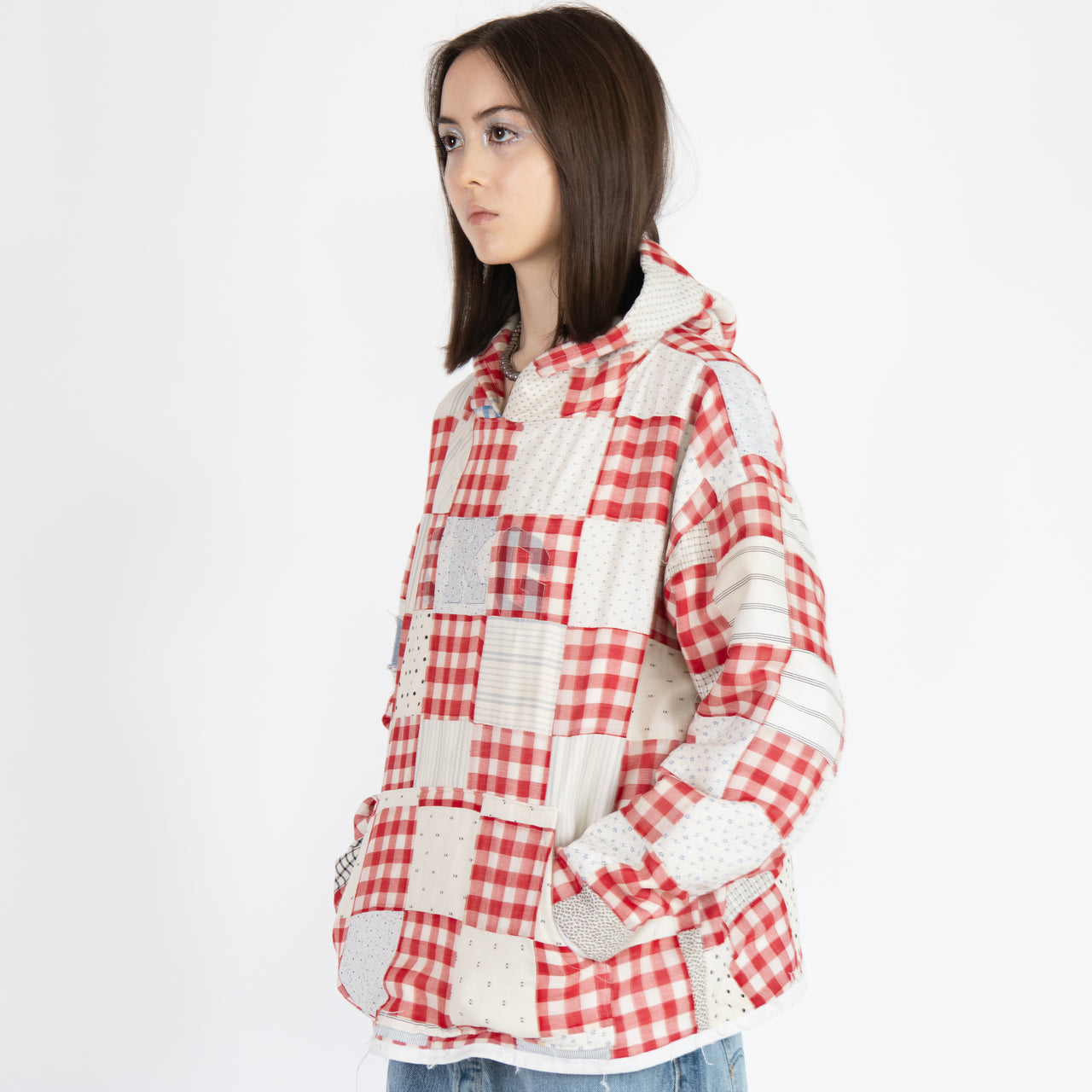 red  and white quilt 'bama-rush hoodie