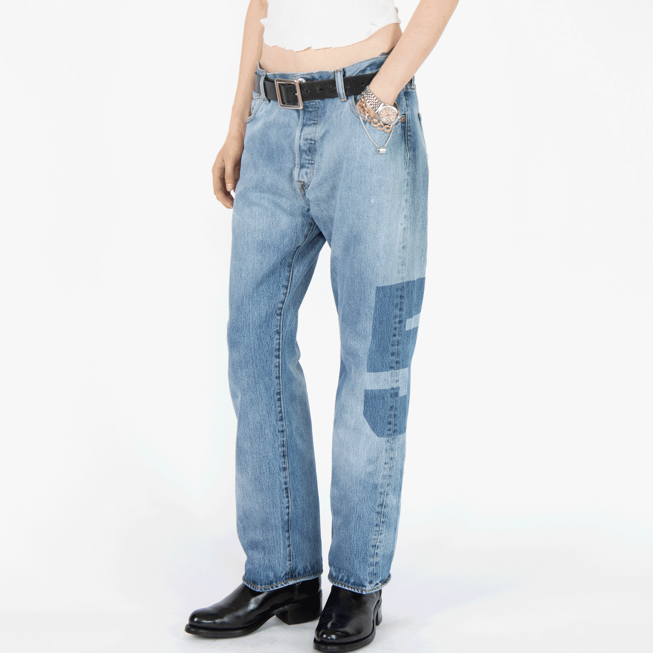 RODEO 5 reversed bleach applique jeans