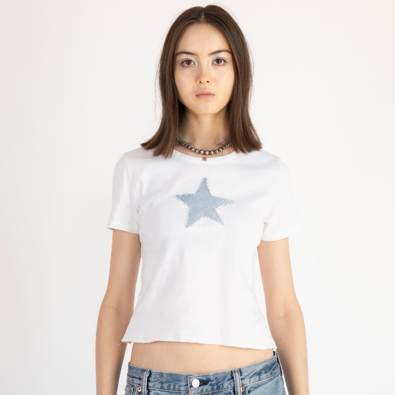 white denim star tee